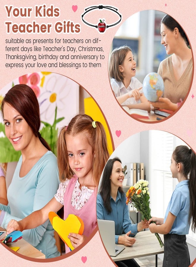 Highergo 12 Pcs Teacher Bracelets Appreciation Gifts Bulk Blessing Card Bracelets for Women Men Teacher Blessing Bangle Greeting Gift for Back to School Christmas(Apple Style) - Image 2